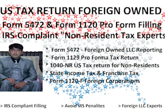 prepare US 1120, 1065, 1040 5472 etc individual and business income tax return