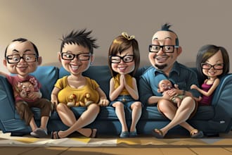 capture fun moment with family cartoon caricatures