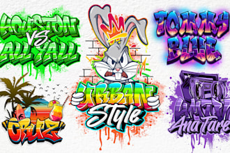 do amazing graffiti for tshirts, social media, merch, walls, gifts, stickers etc