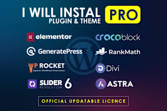 install elementor pro, astra pro, kadence pro, divi