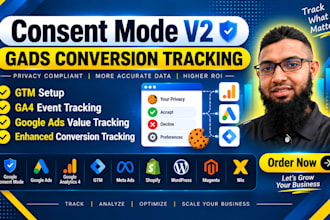 setup google ads enhanced conversion tracking, ga4, consent mode v2, tag manager