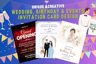 design invitation card for your wedding, birthdays and any events
