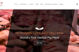 design butcher shopify store, food, meat store pig farm meat, seafood pork store