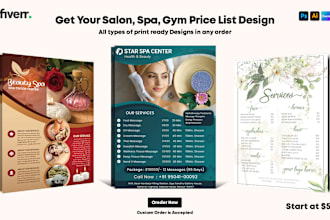 design spa, salon, gym, price menu or price list