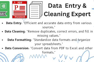 do data entry, excel, merge, split, clean, and organize as a table format