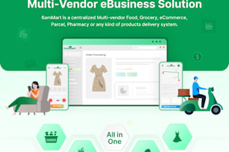 multivendor food, grocery, ecommerce, parcel, pharmacy app with admin website