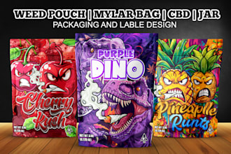 design unique weed pouch, mylar bag, cbd product, jar labels