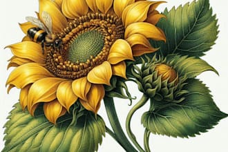 do botanical illustrations of flowers, plants and fruits