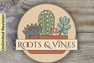 design hand drawn roots vines and cactus logo