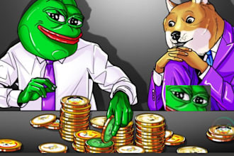 draw cartoon illustration with awesome background pepe meme coin art