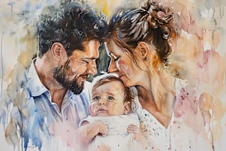do watercolor family portrait wedding portrait baby portrait