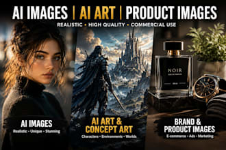 create ai image, ai art, concept art, ai avatar and ai product photography