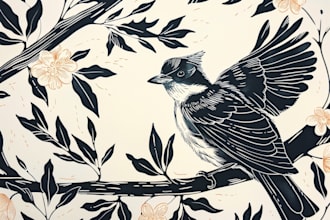 illustrate animal or botanical linocut based on your request