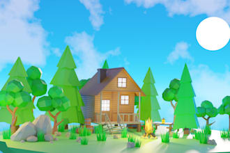 create a 3d scene lowpoly environment for animation