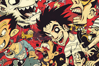 draw crazy cartoons, album cover, punk, rock, hiphop etc