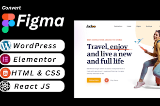 convert figma, PSD, or xd designs to wordpress elementor, HTML, or react website