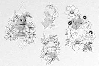 a tattoo design with your favorite characters and floral elements
