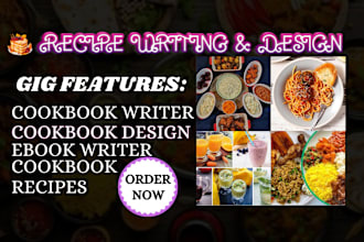 write healthy food recipe on any meal smothies fitness diet plan cookbook design