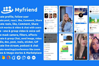 create social network app chat post tiktok follow ecommerce zoom live admin