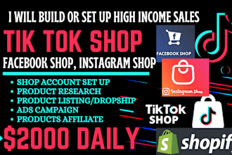 set up passive income shopify store sync tik tok shop, instagram, facebook shop