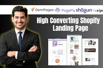 design shopify landing page, product page using pagefly, shogun, gempages