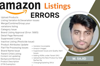 fix amazon listing issues, variation, account health issues, feed file errors