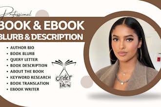 write a superb book description, book blurb, author bio, query letter, synopsis