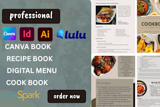 write, design, format recipe ebook, cookbook, canva ebook, digital menu, KDP