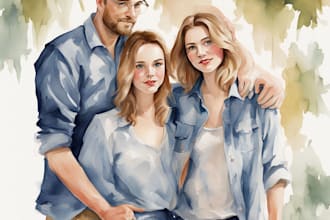 create custom couple portrait with watercolor