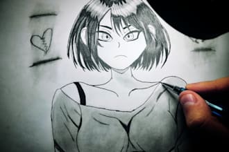 hand draw characters, objects in anime style