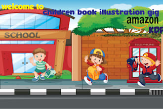 illustrate beautiful 2d children story book illustrations