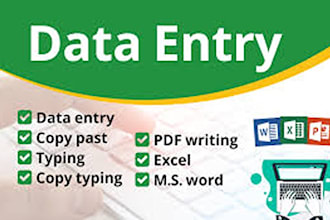 do data entry, excel data entry, copy typing, copy writting, convert pdf