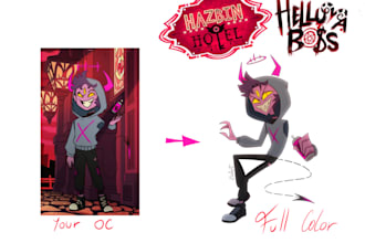 draw hazbin character, your oc or you in style hazbin hotel and helluva boss