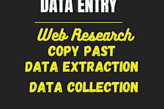 web research, data entry excel, admin support ,email, copy paste