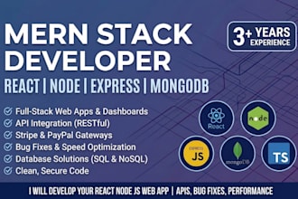 develop your react node js web app with apis bug fixes
