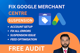 fix google merchant center suspension, setup shopping ads