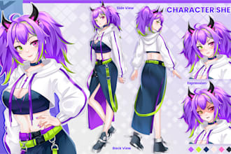 design character art illustration for reference sheet, vtuber in anime style