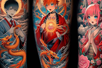 do custom tattoo design , anime , traditional or realistic