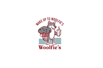 wake up woolfie bakery logo design