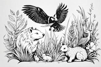 draw vector line art in black and white digital art