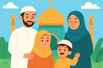 make muslim islamic illustration, flat islamic graphics for children and others