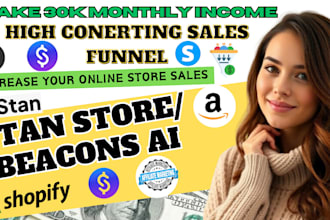 set up shopify digital products, payhip shop, stan store set up etsy store setup