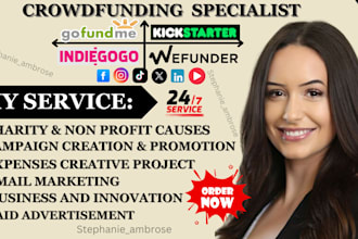do crowdfunding campaign creation, promotion on kickstarter, indiegogo,gofundme
