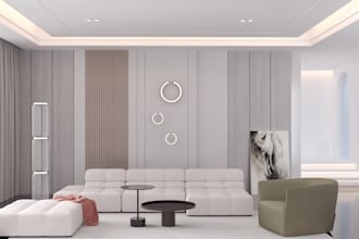 model and render realistic 3d interior, floor plan
