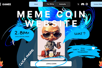 design meme coin landing page, meme coin website, crypto website, memecoin