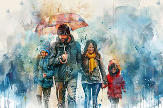 draw watercolor group portrait illustration