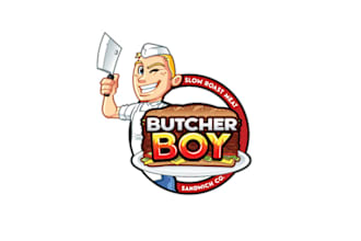 design world class butcher boy sandwich cartoon logo