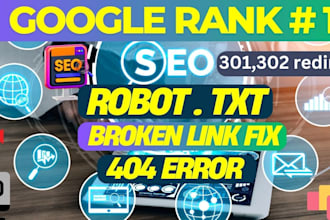 fix technical seo robots txt broken links google index,404 error 301 redirect