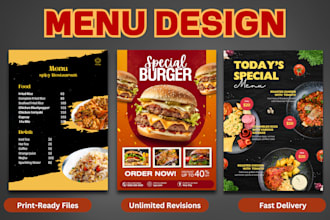 design restaurant and food menu, poster, flyer, brochure