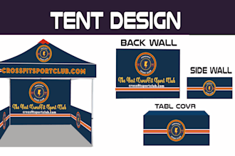 do tent design, table cover,feature flag,back and sides wall